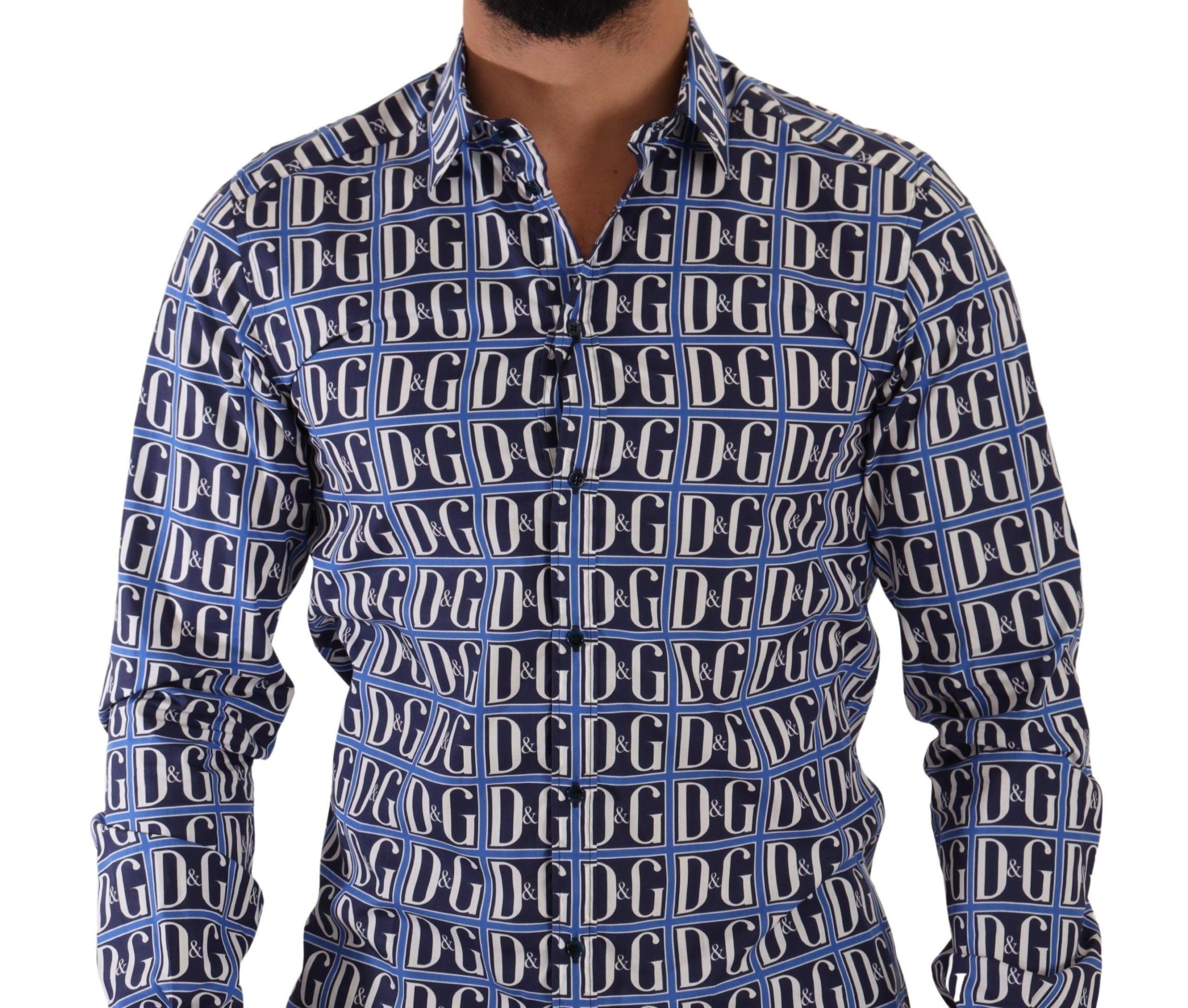 Dolce & Gabbana Blue Logo Mania Slim Fit Cotton Shirt - 4