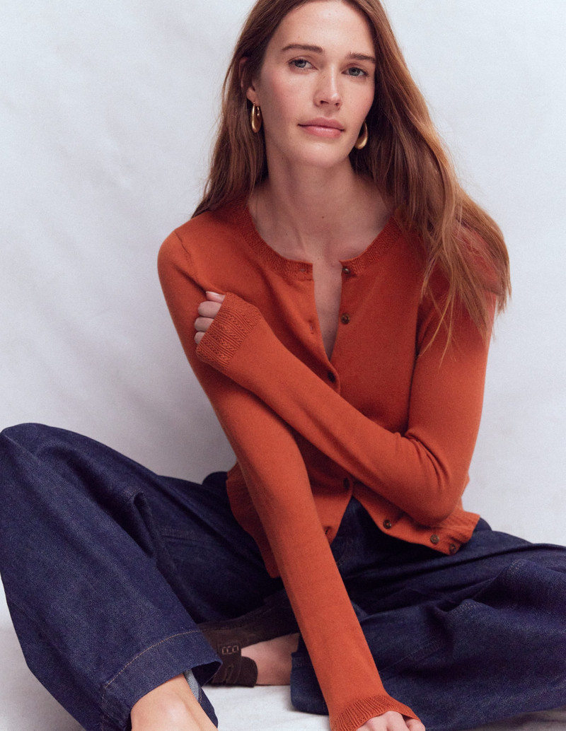 Emilia Cotton Crew Cardigan-Roasted Chestnut Brown 1