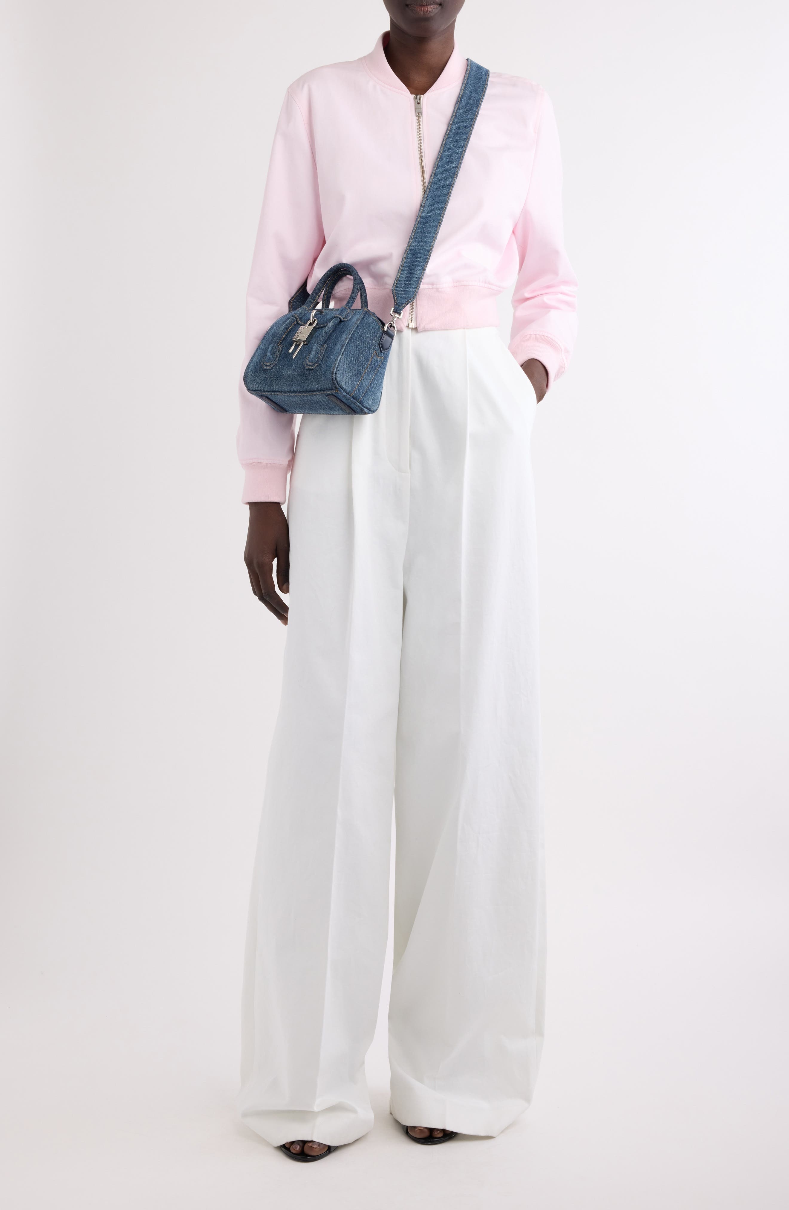 Givenchy Logo Embroidered Crop Bomber Jacket in Baby Pink at Nordstrom - 2