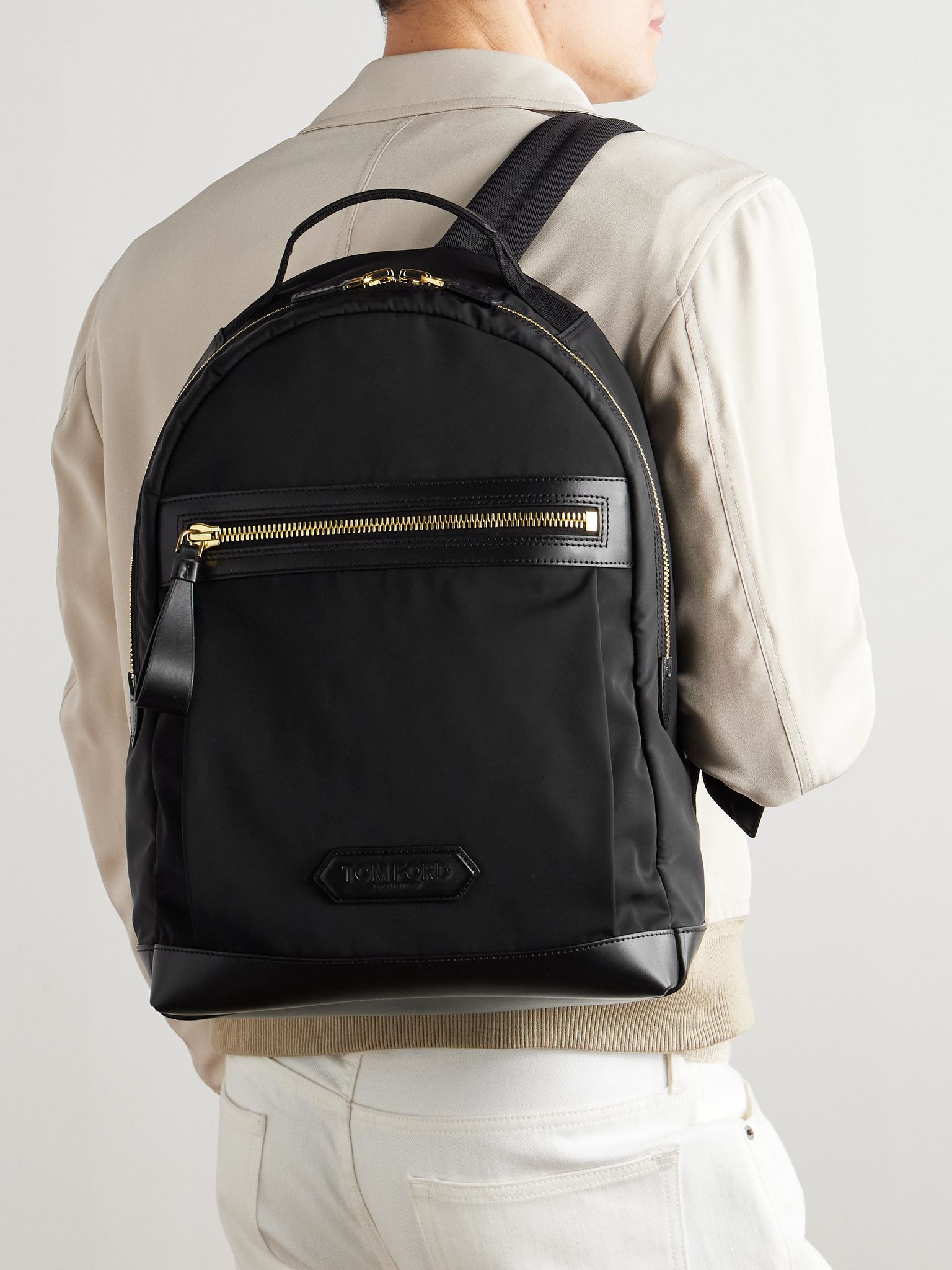 Leather-Trimmed Shell Backpack Black - 2