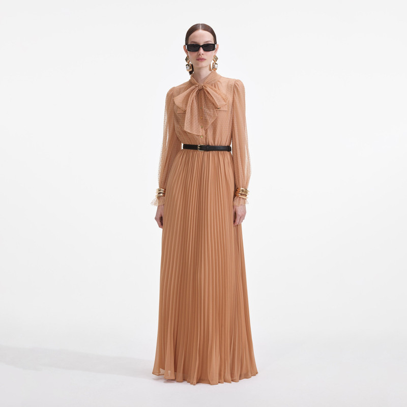 Tan Dot Mesh Maxi Dress 1