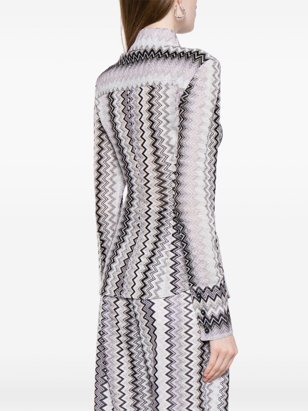chevron-print lurex-threading shirt - 4