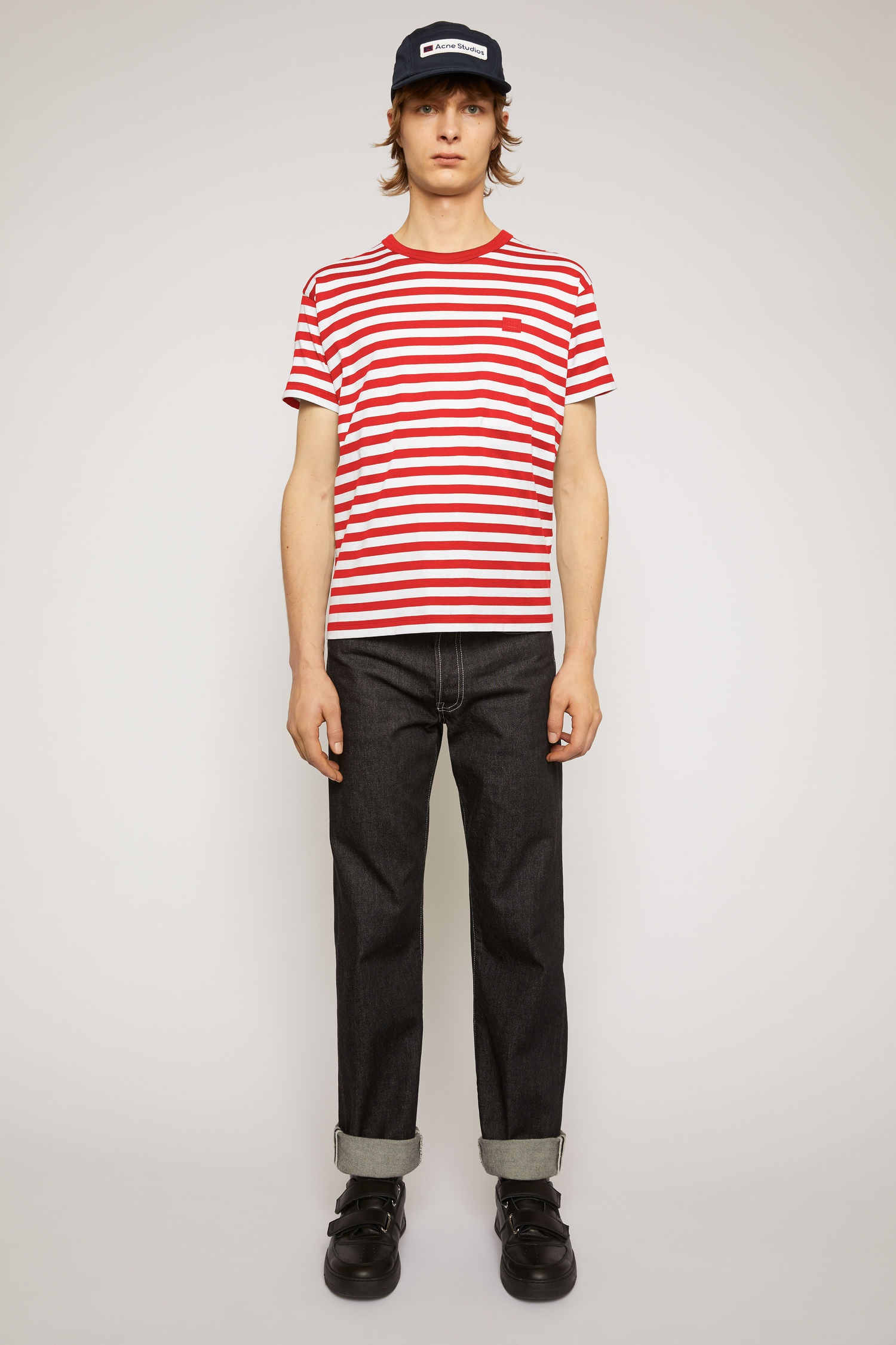 Slim fit striped t-shirt cherry red - 2