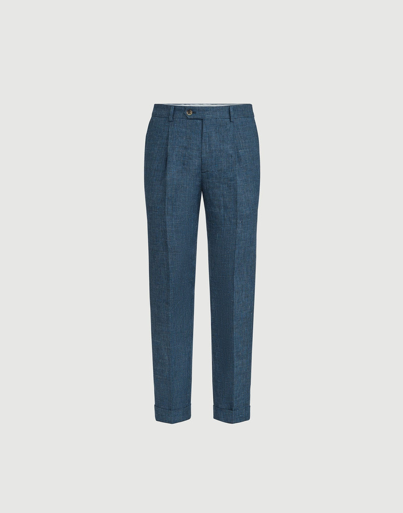 Linen houndstooth trousers with pleat 1