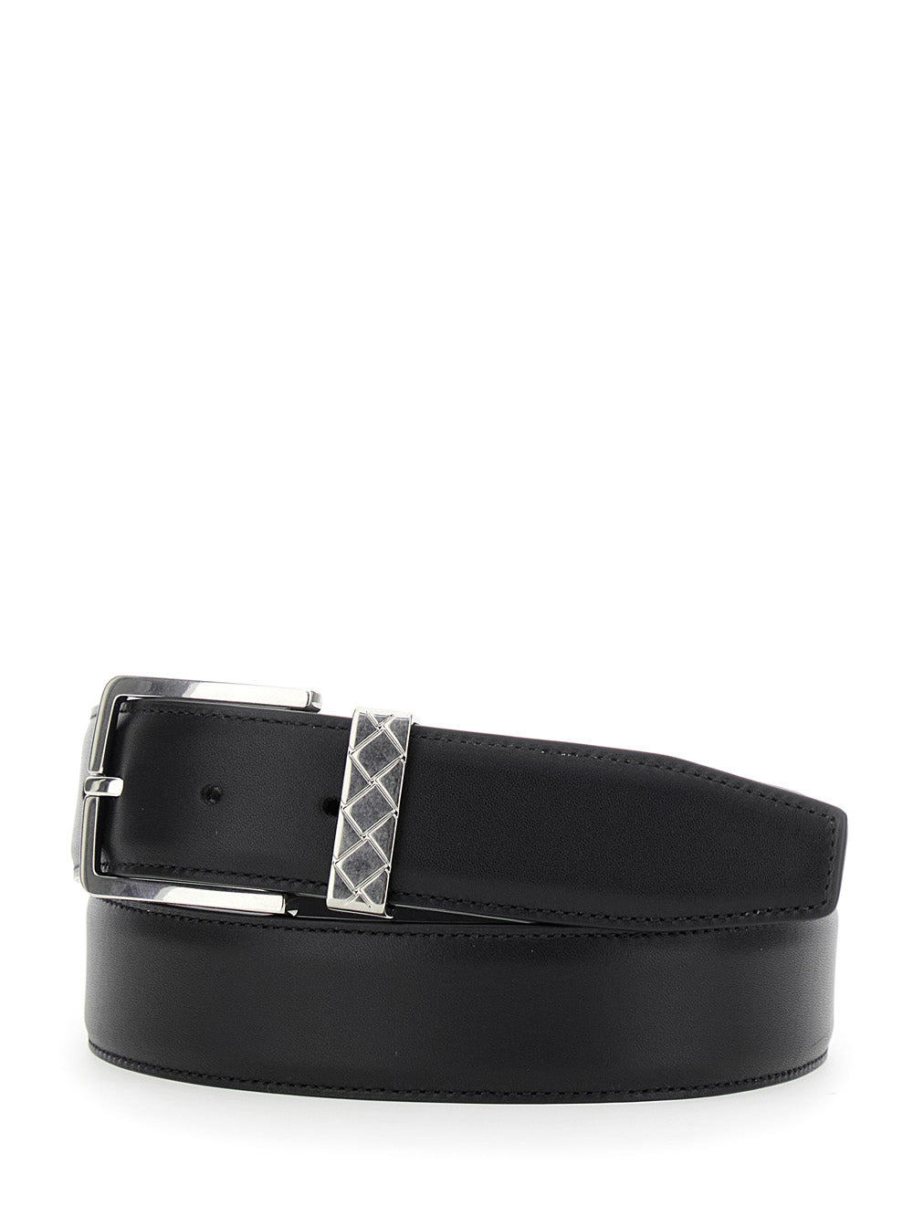 Bottega Veneta Men Black Belt With Intrecciato Detail On The Buckle In Leather Man - 2