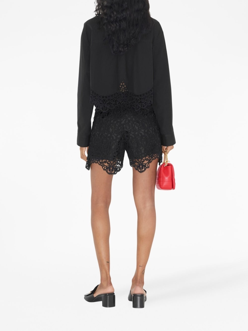 high-waisted macramé lace shorts - 4