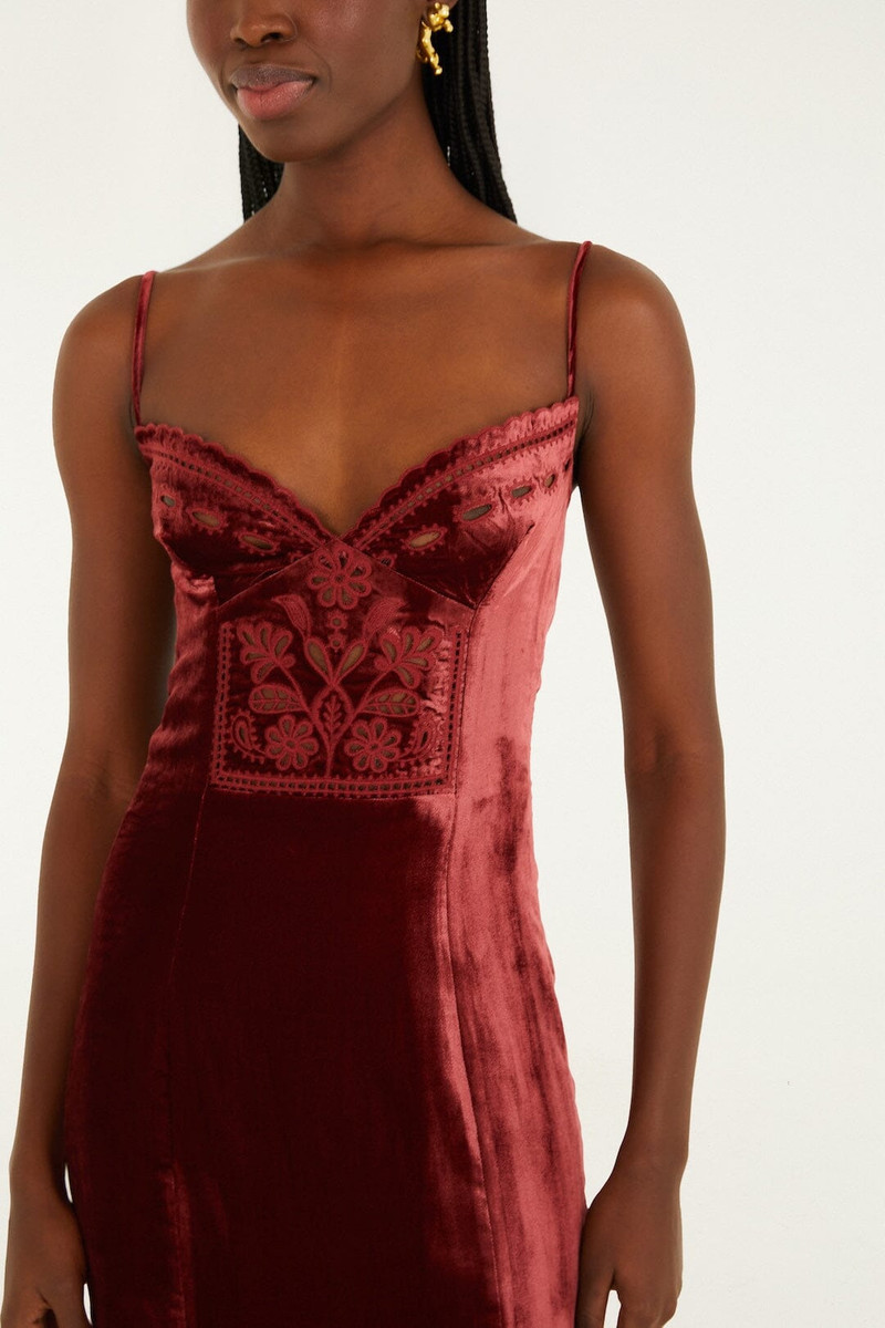 FARM RIO Burgundy Cut-Out Flowers Sleeveless Midi Dress outlook