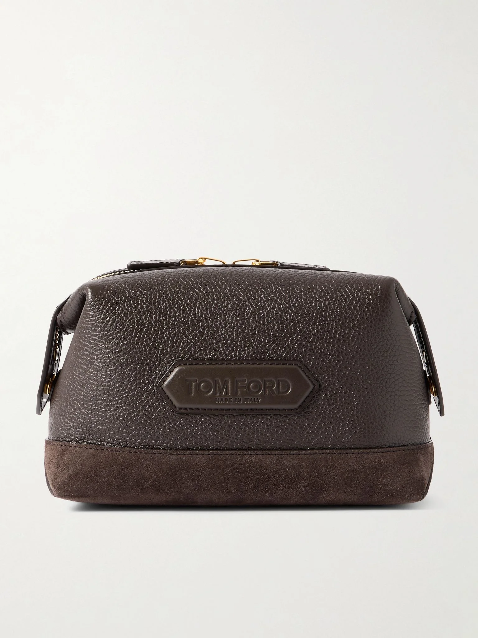 Suede-Trimmed Full-Grain Leather Wash Bag Brown - 1
