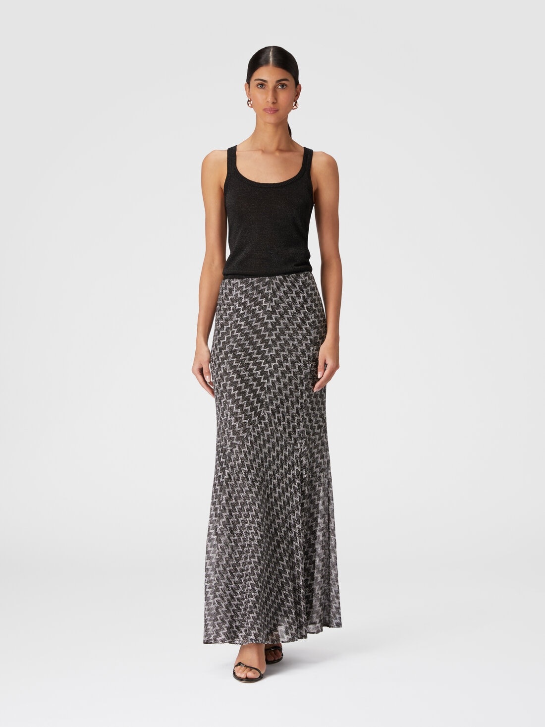 Long flared skirt in zig zag lamé viscose blend - 2