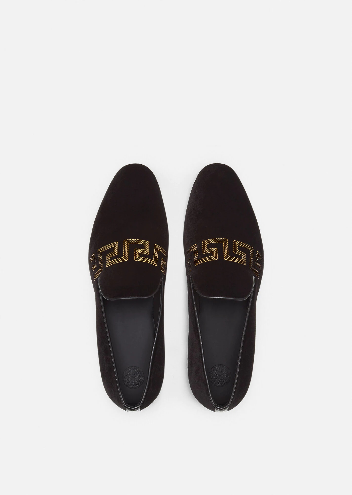 Greca Embroidered Velvet Loafers - 3