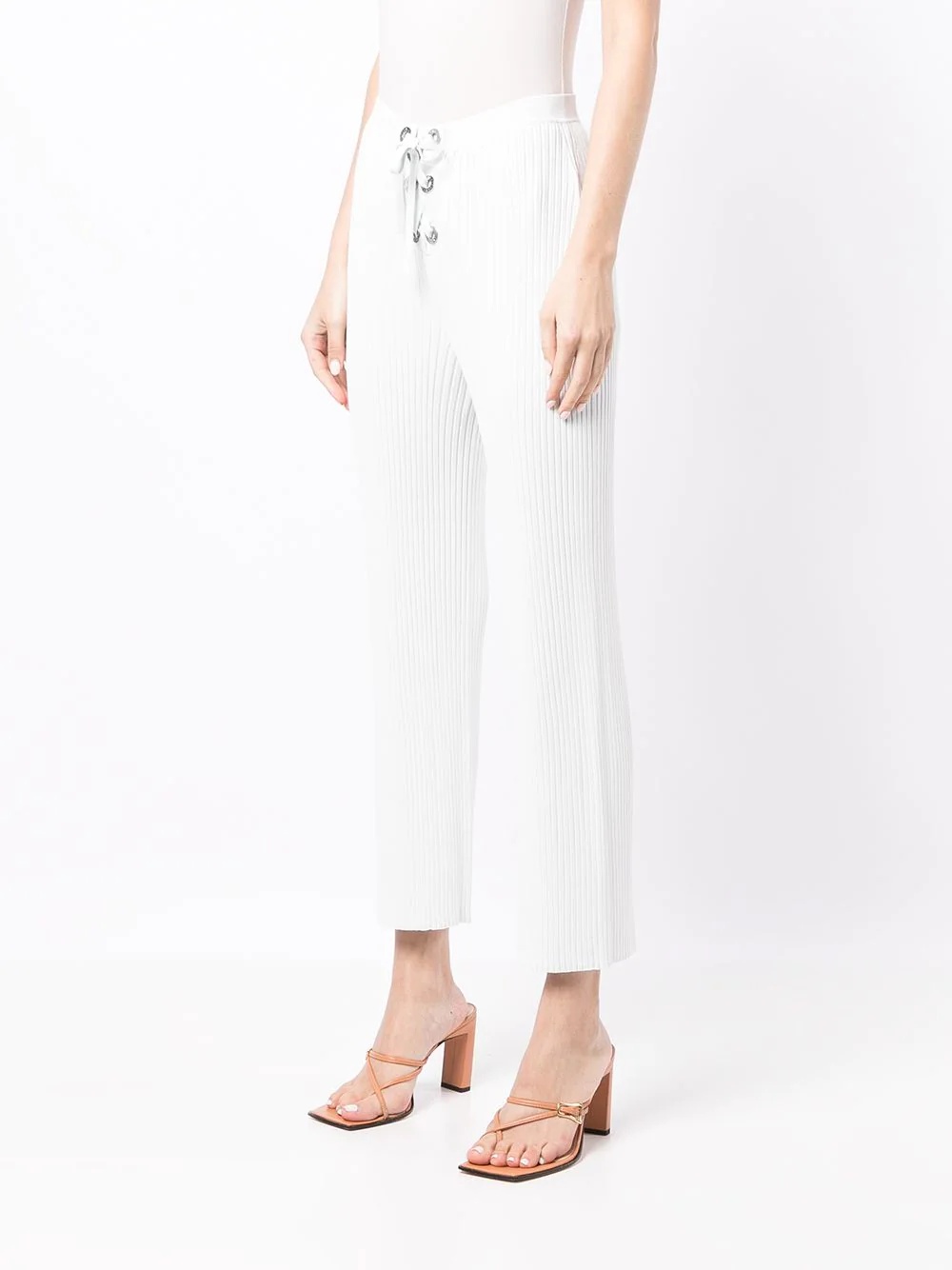 ribbed-knit eyelet lace-up trousers - 3