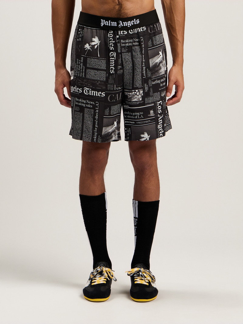 News Print Drawstring Shorts 3
