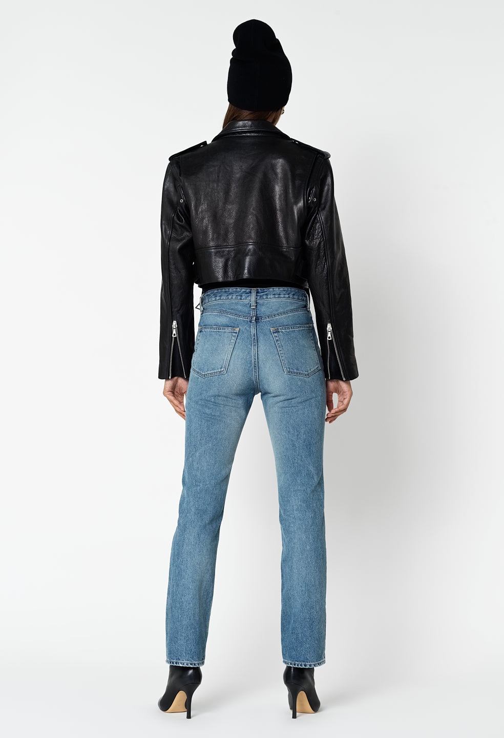 LEATHER CROPPED BIKER JACKET - 3