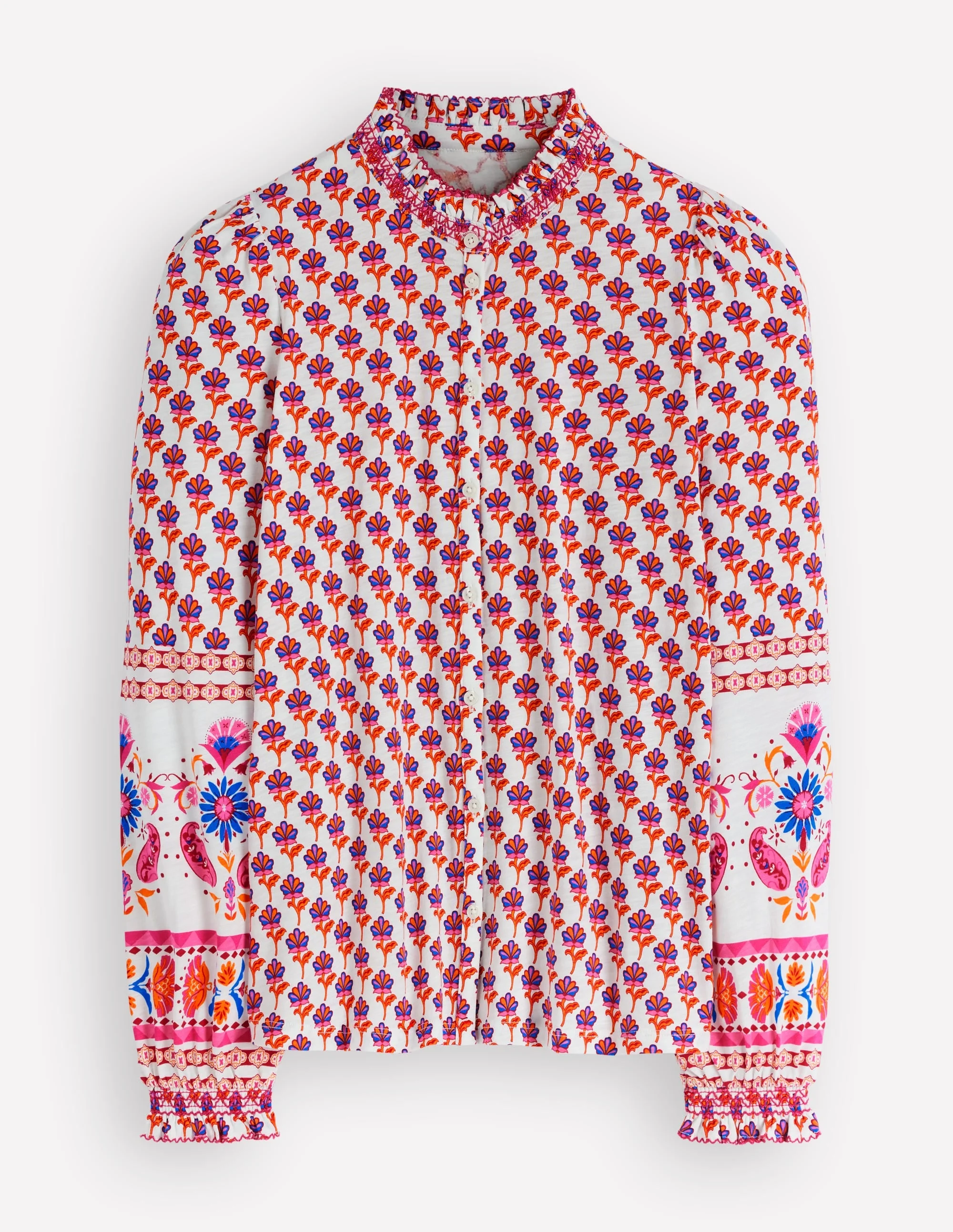Effie Smocked Detail Shirt-Multi, Meadow Stamp Placement - 1