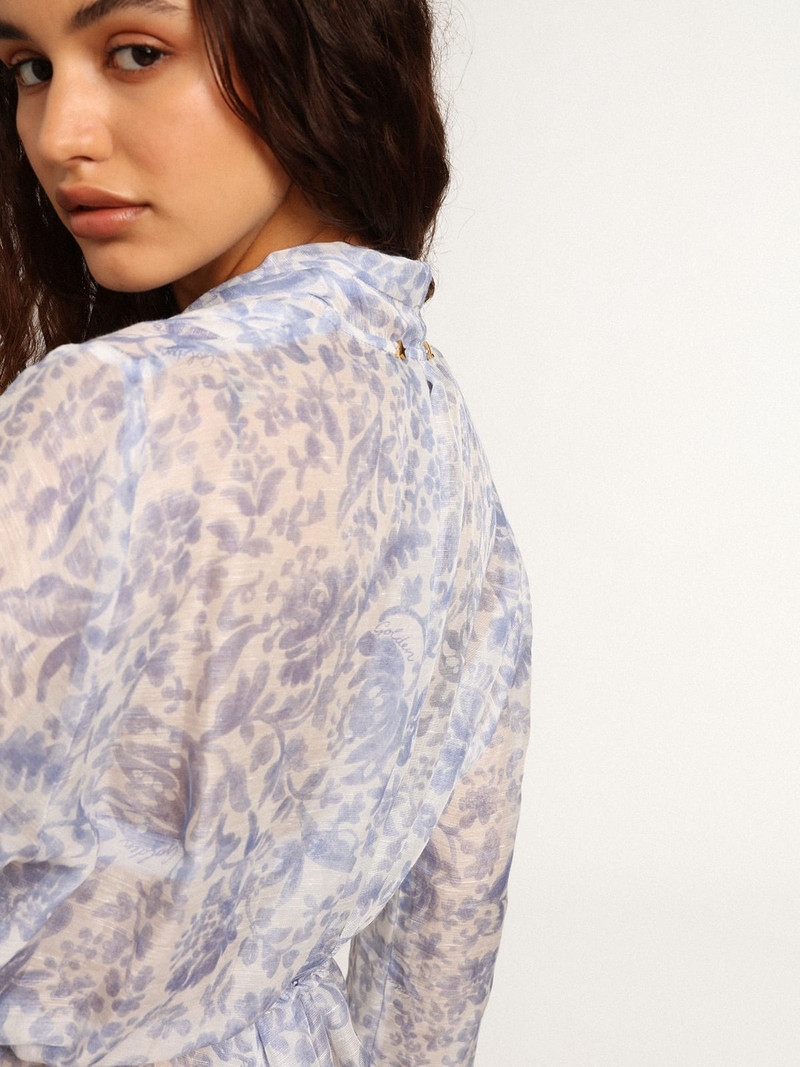 Resort Collection linen blend kaftan dress with Mediterranean blue print 6