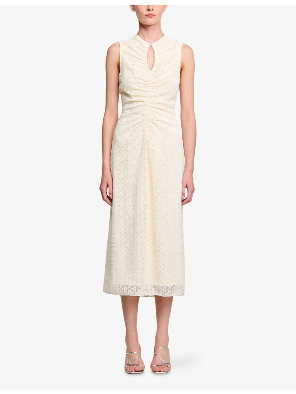Rhinestone-Embellished Sleeveless Lace Maxi Dress - 3