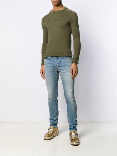 SAINT LAURENT distressed-effect crew neck jumper outlook