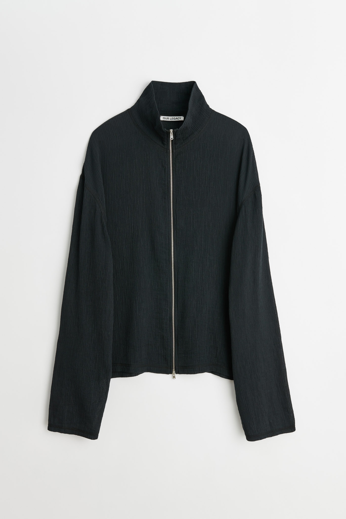 Shrunken Full Zip Polo Black Rayon Plait - 1