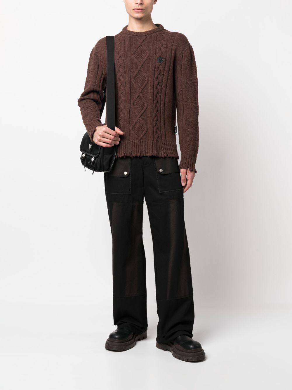 distressed cable-knit jumper - 2