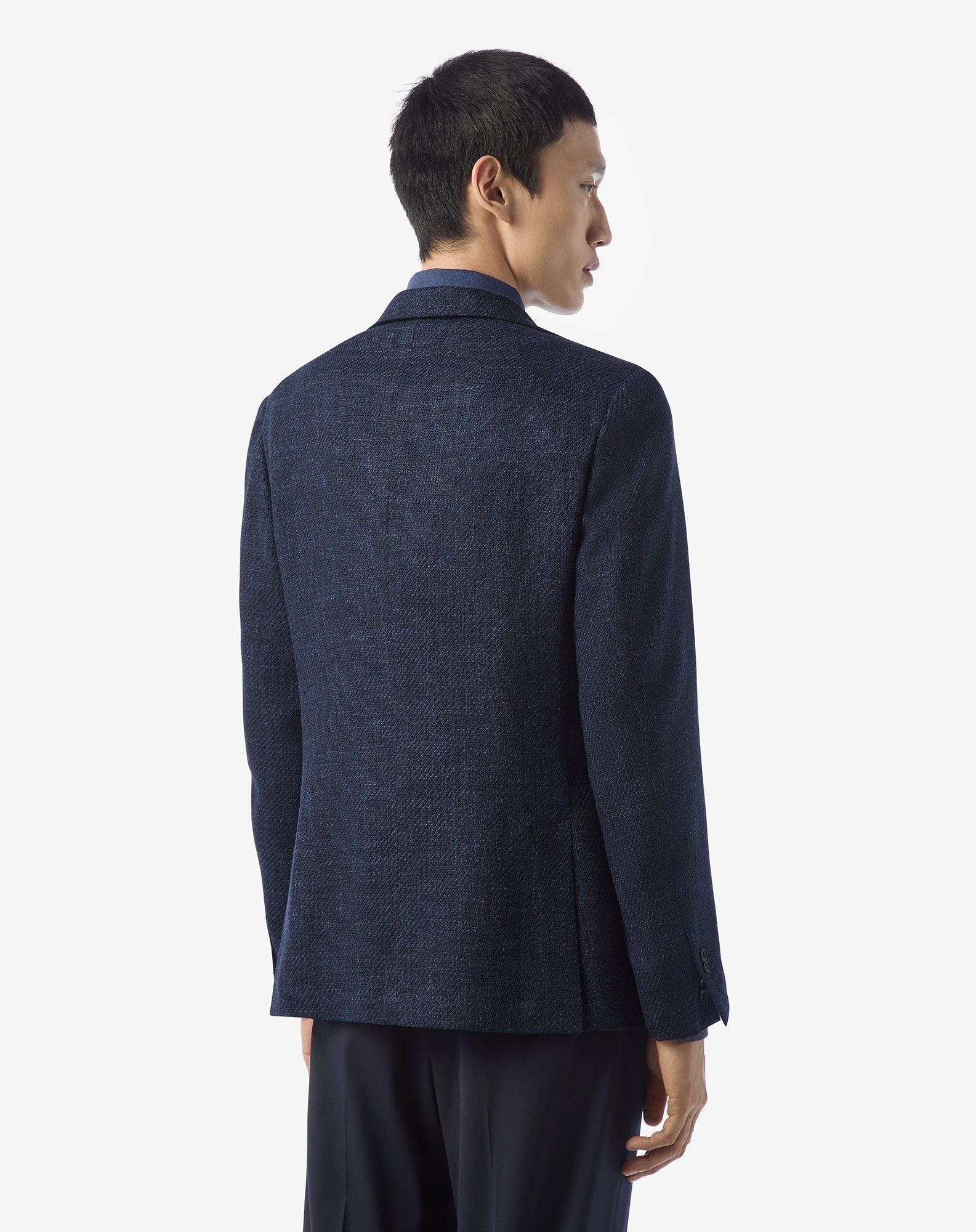 Navy blue wool, silk linen and cotton jacket - 3