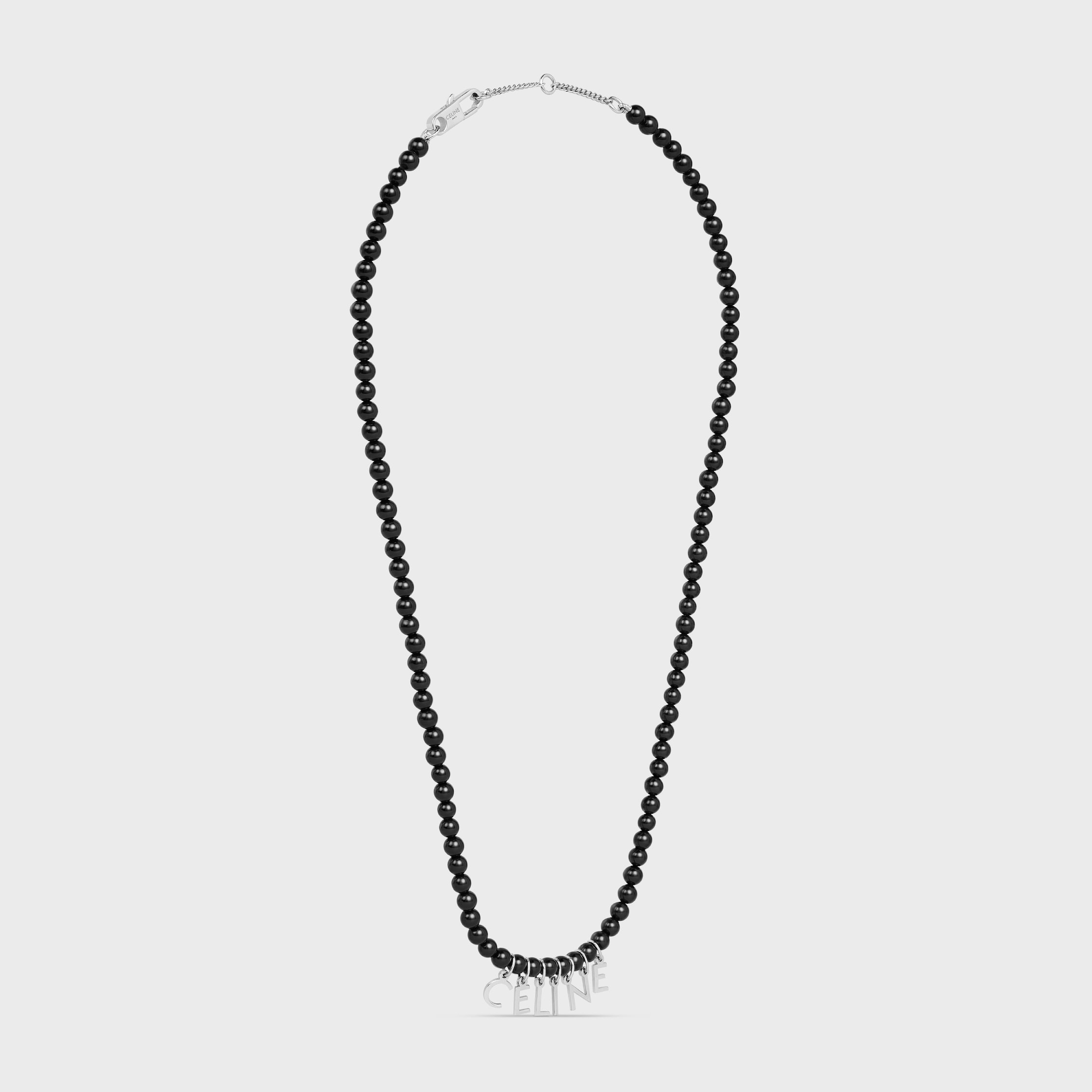 Celine Monochroms Beads Necklace in Onyx and Brass with Rhodium Finish - 3