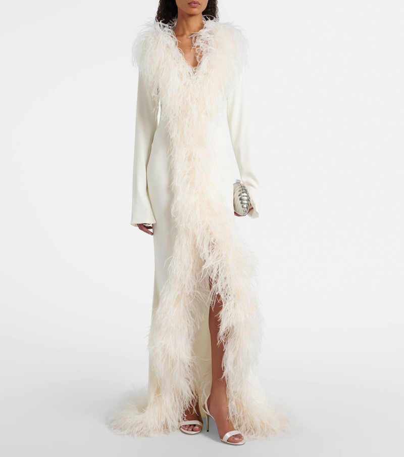 Taller Marmo Bridal Hollywood feather-trimmed gown outlook