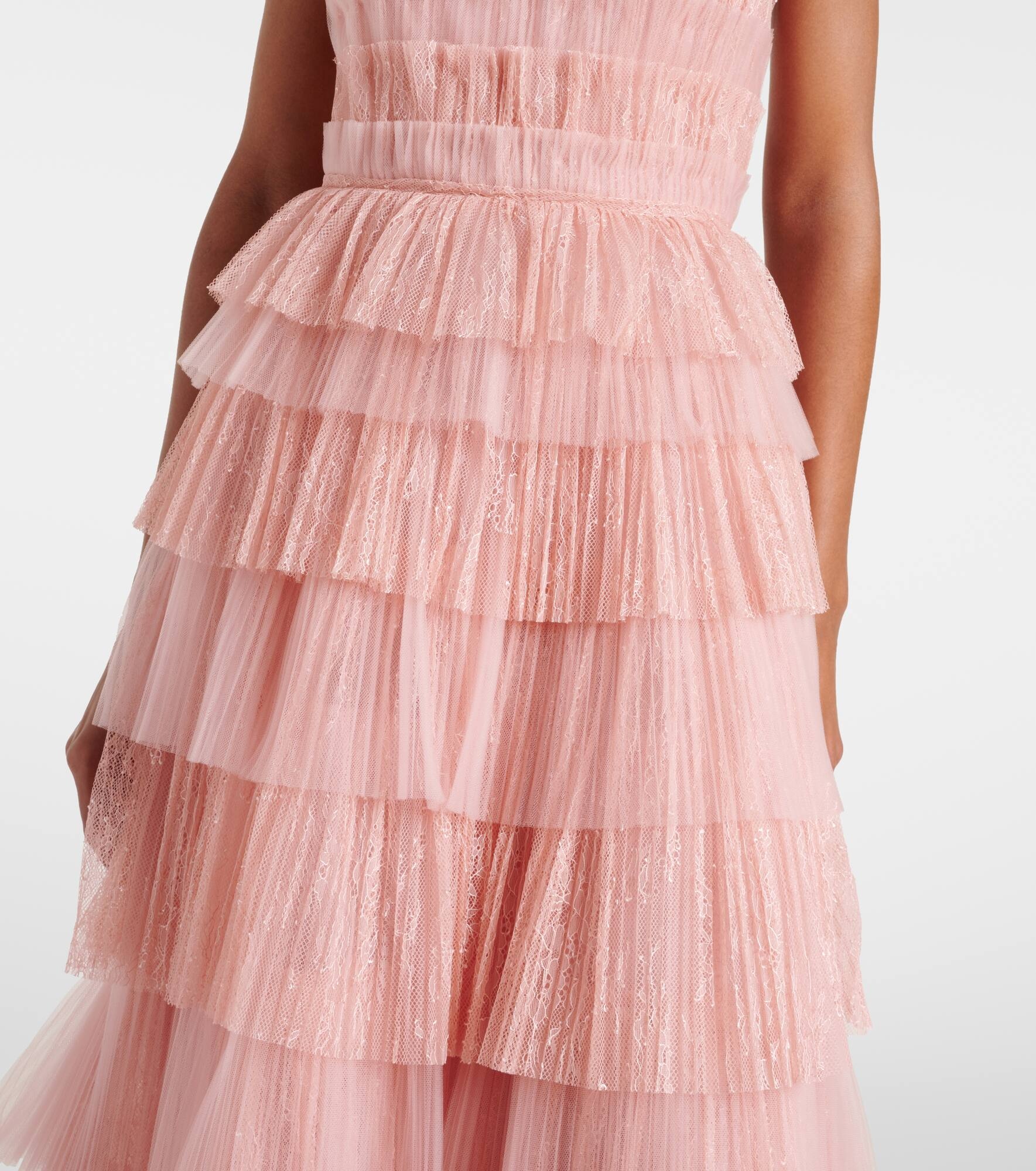 Trissa plissé tiered tulle and lace gown - 5