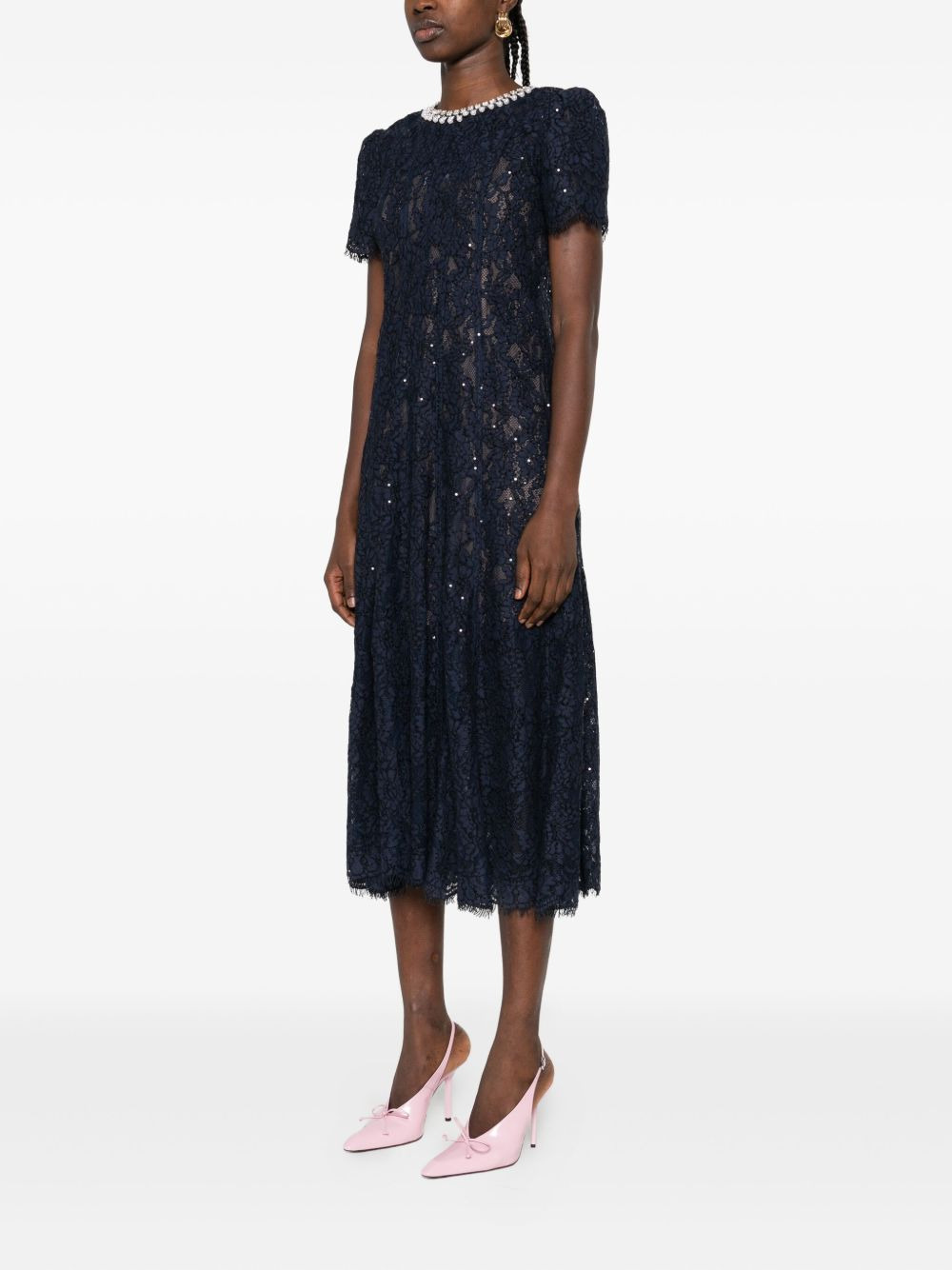 sequin-embellished lace dress - 3