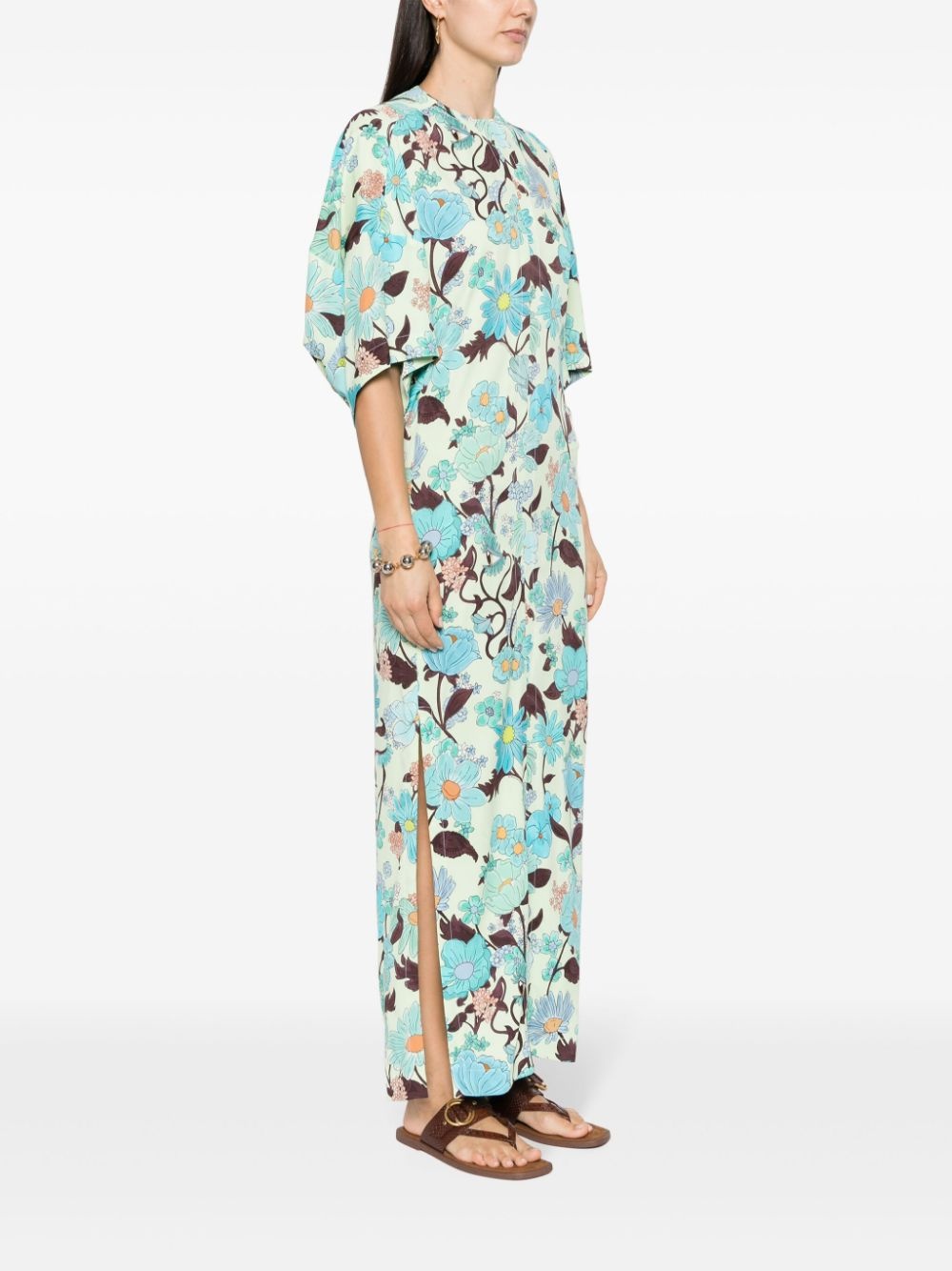 Garden-print crepe long dress - 3