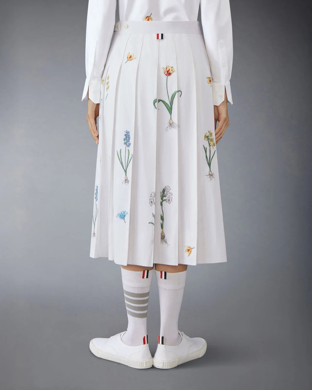 KNEE LENGTH FLORAL PLEATED SKIRT - 4