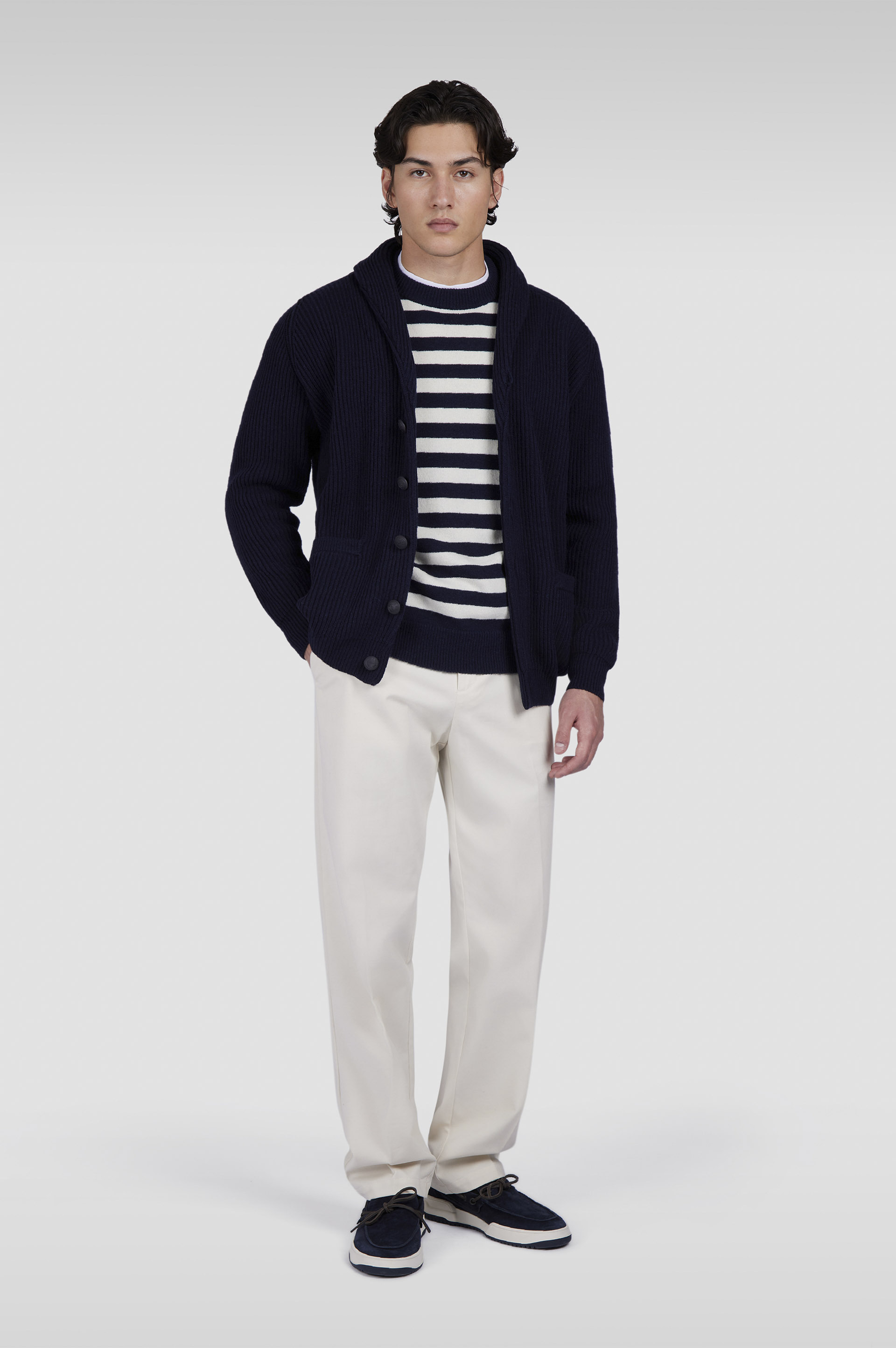 CREW NECK SWEATER IN RE-WOOL WITH STRIPED PATTERN - 2