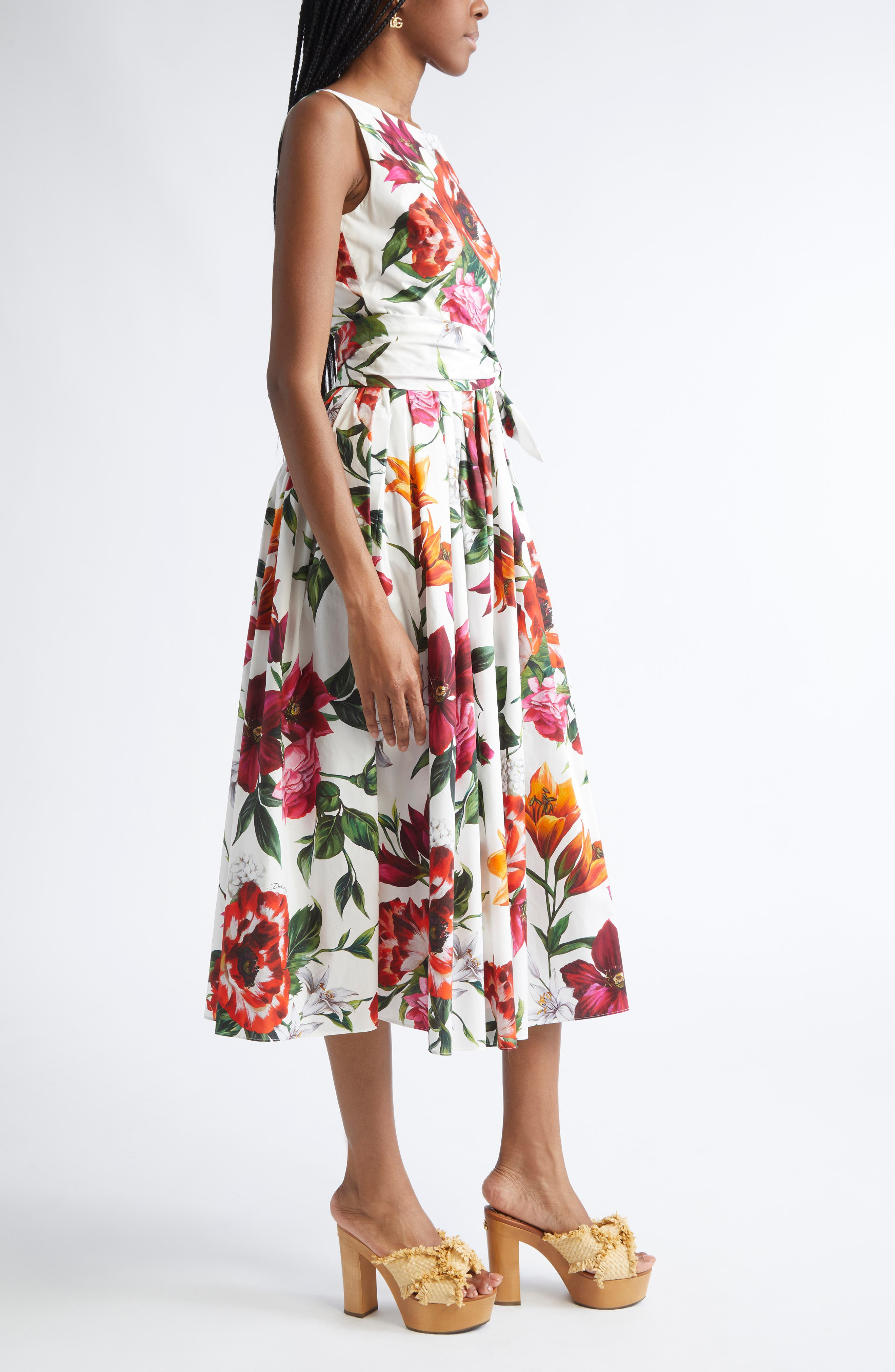 Dolce&Gabbana Floral Print Belted Poplin Fit & Flare Dress in Ha5Pb Anemoni Gigli F.bco at Nordstrom - 3