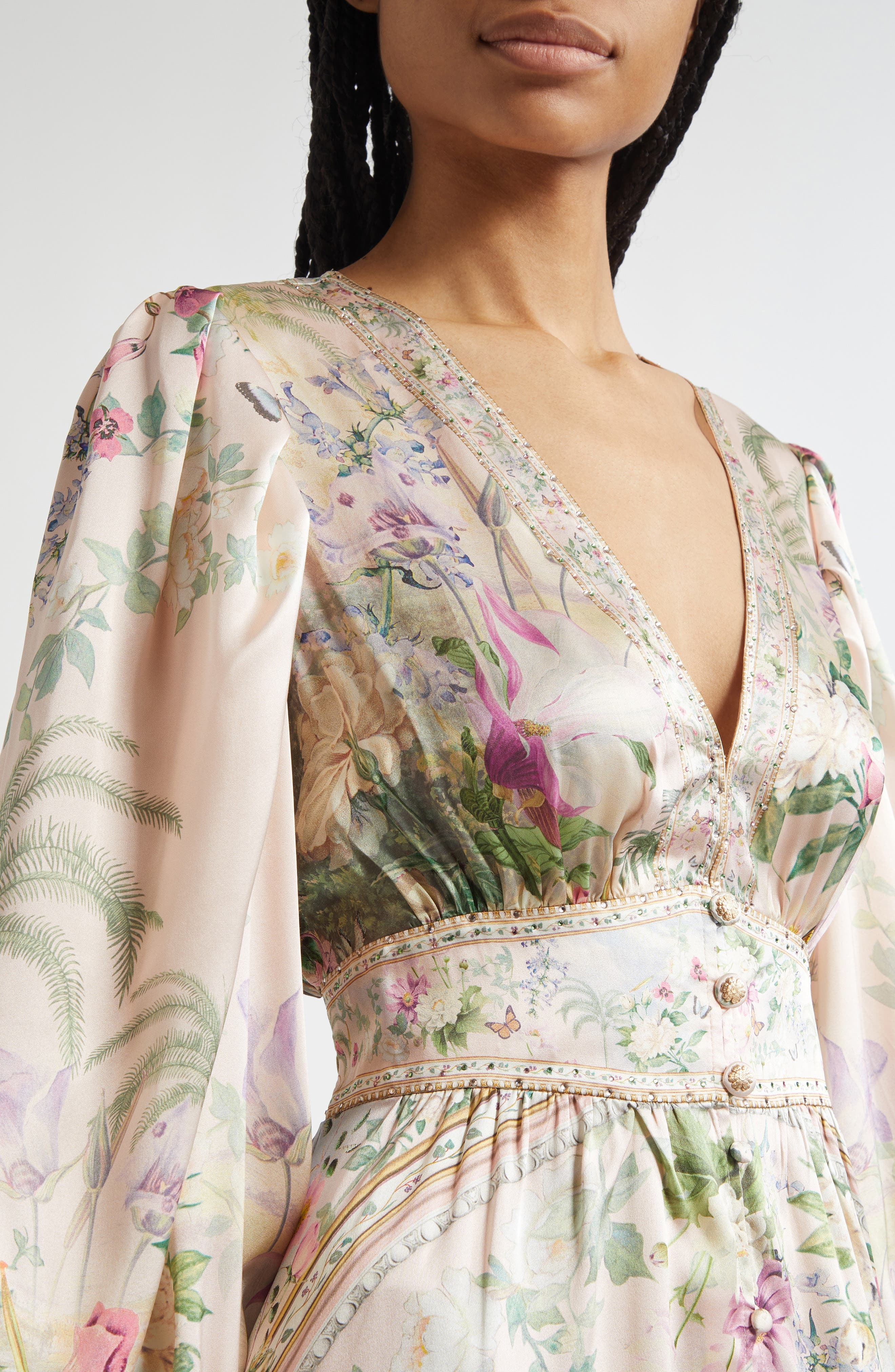Camilla Button Front Long Sleeve Silk Charmeuse Minidress in Palacio Playground at Nordstrom - 4
