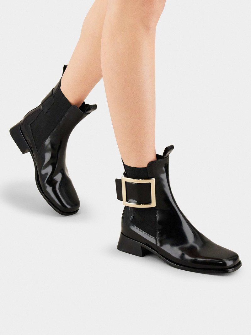 Roger Vivier Très Vivier Metal Buckle Chelsea Booties in Leather outlook