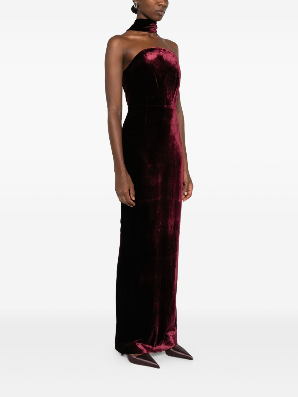 halter-neck velvet dress - 3