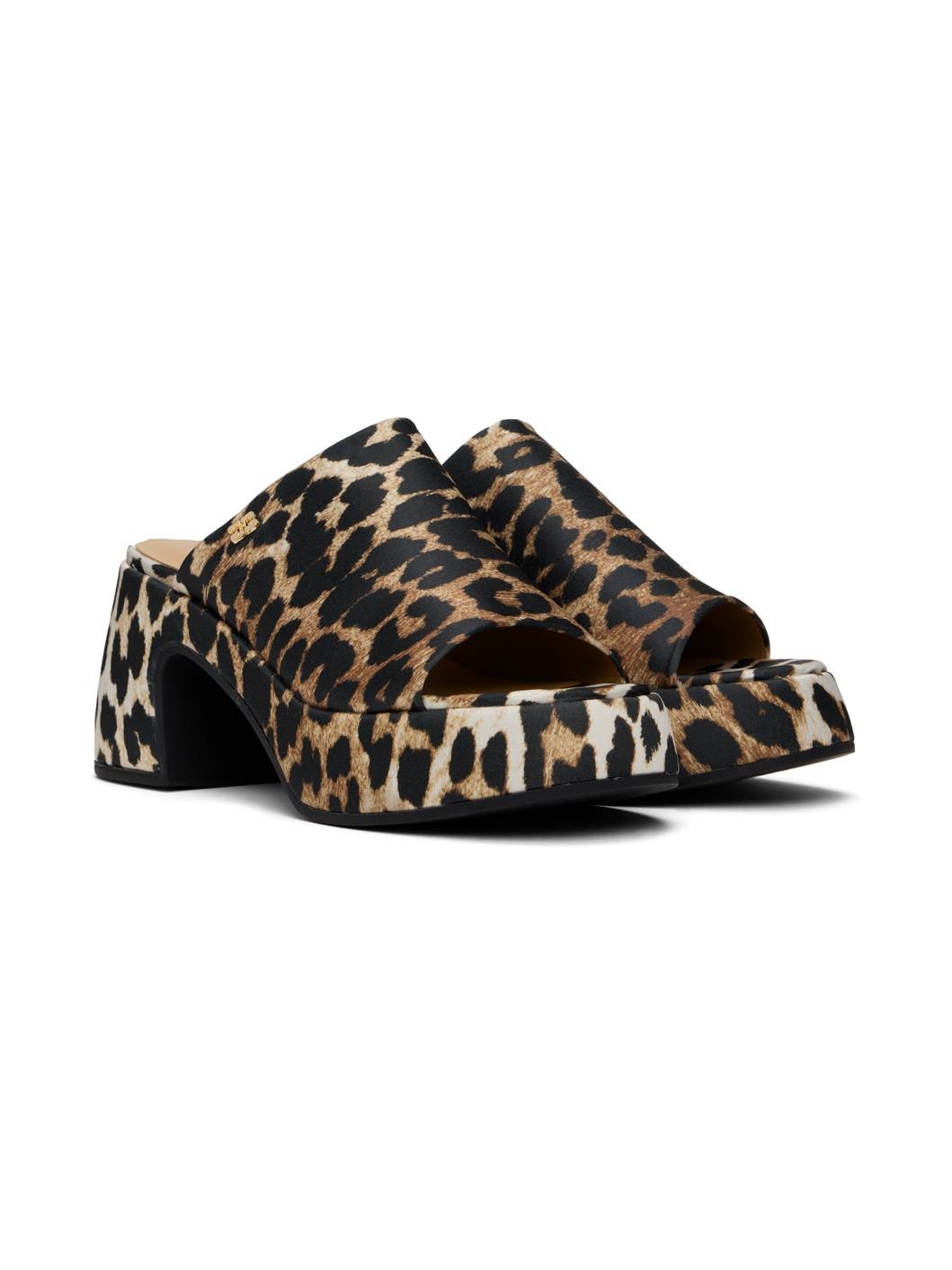 Brown & Black Leopard Butterfly Platform Satin Heeled Sandals - 4
