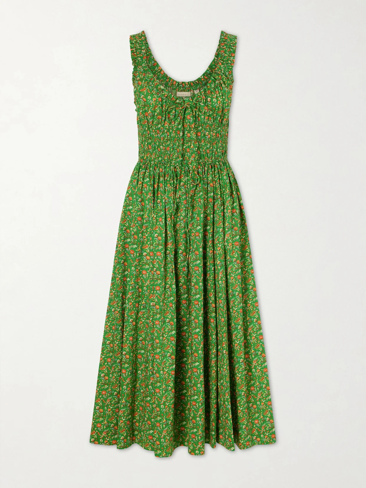 Emmaretta Shirred Floral-print Organic Cotton Midi Dress - 1