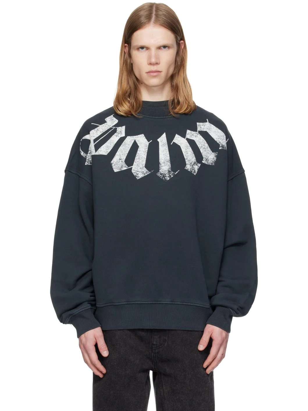 Black Big Neck Logo Loose Sweatshirt - 1