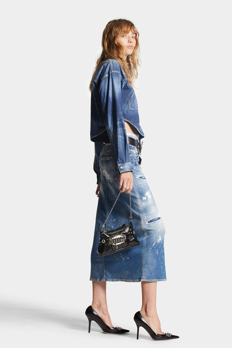 MEDIUM ICE SPOTS WASH DENIM LONG SKIRT - 3
