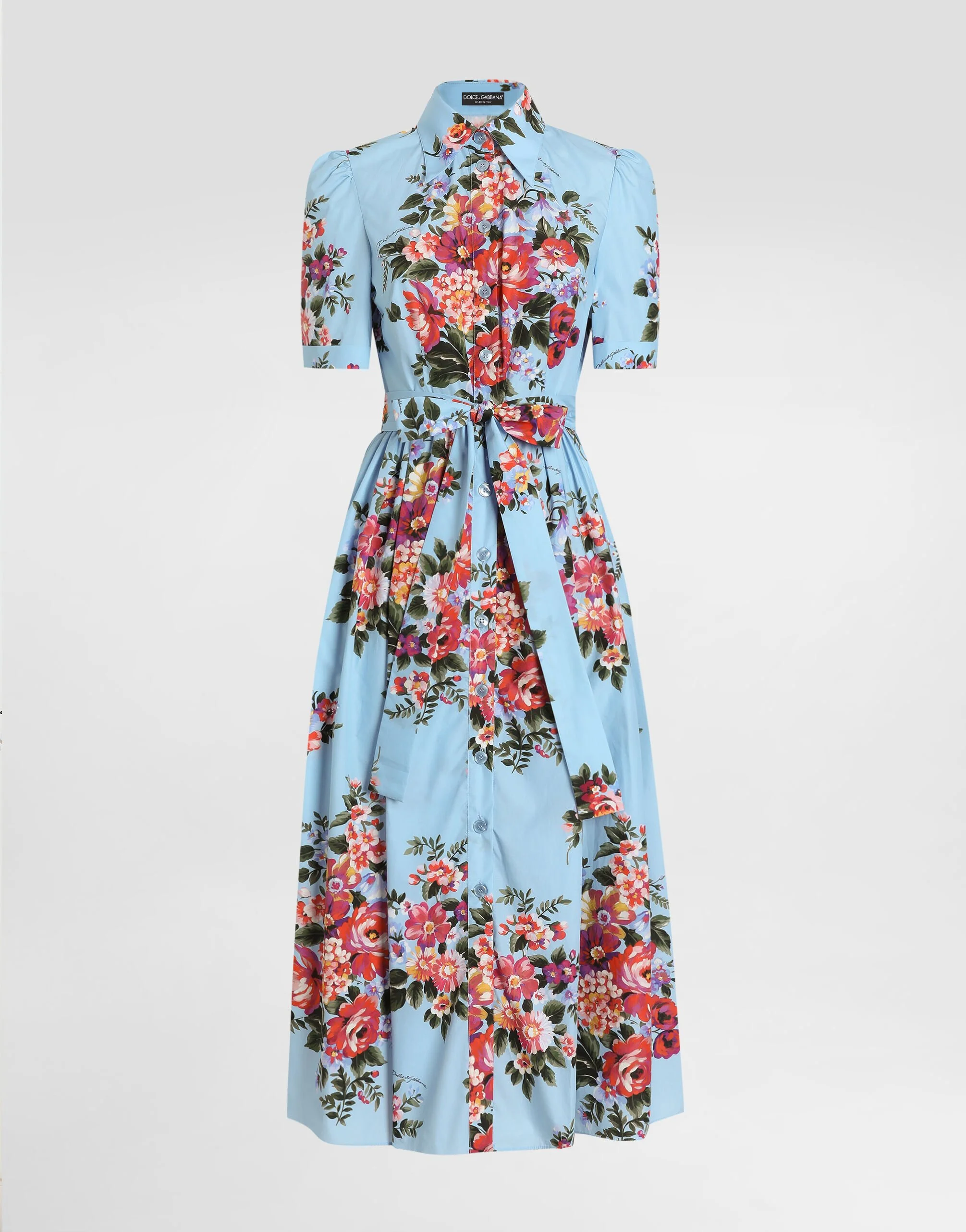 Flower bouquet-print poplin shirt dress - 1