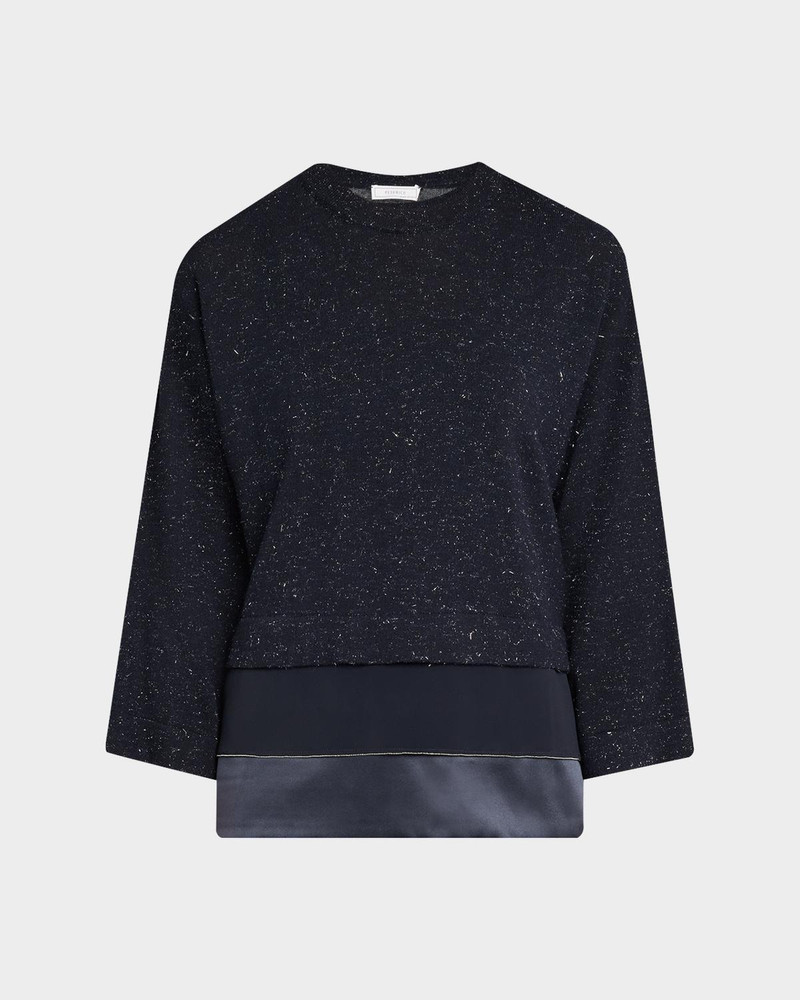 Layered Metallic Knit Crewneck Sweater 1