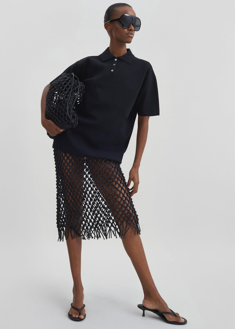 The Frankie Shop Nelaya Leather Macrame Skirt - Black outlook