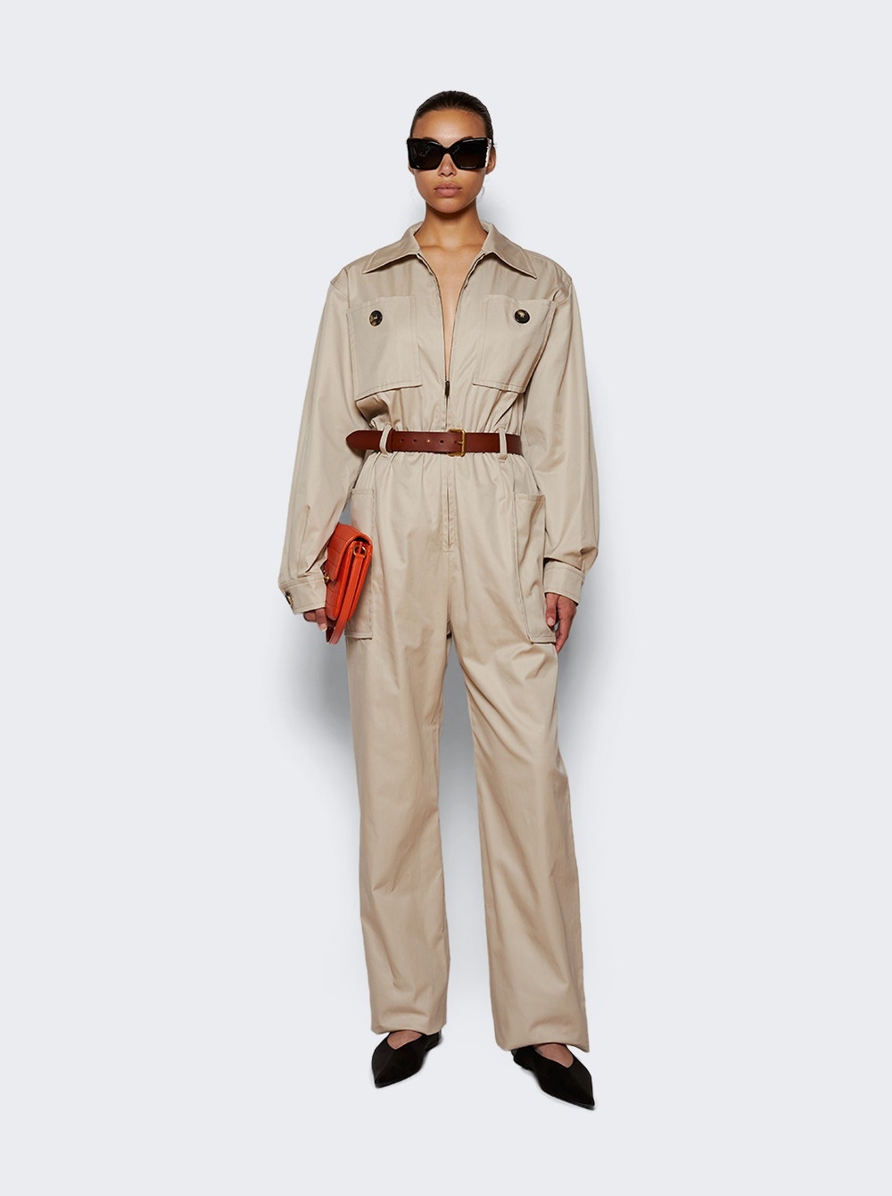 Cotton Twill Jumpsuit Beige - 2