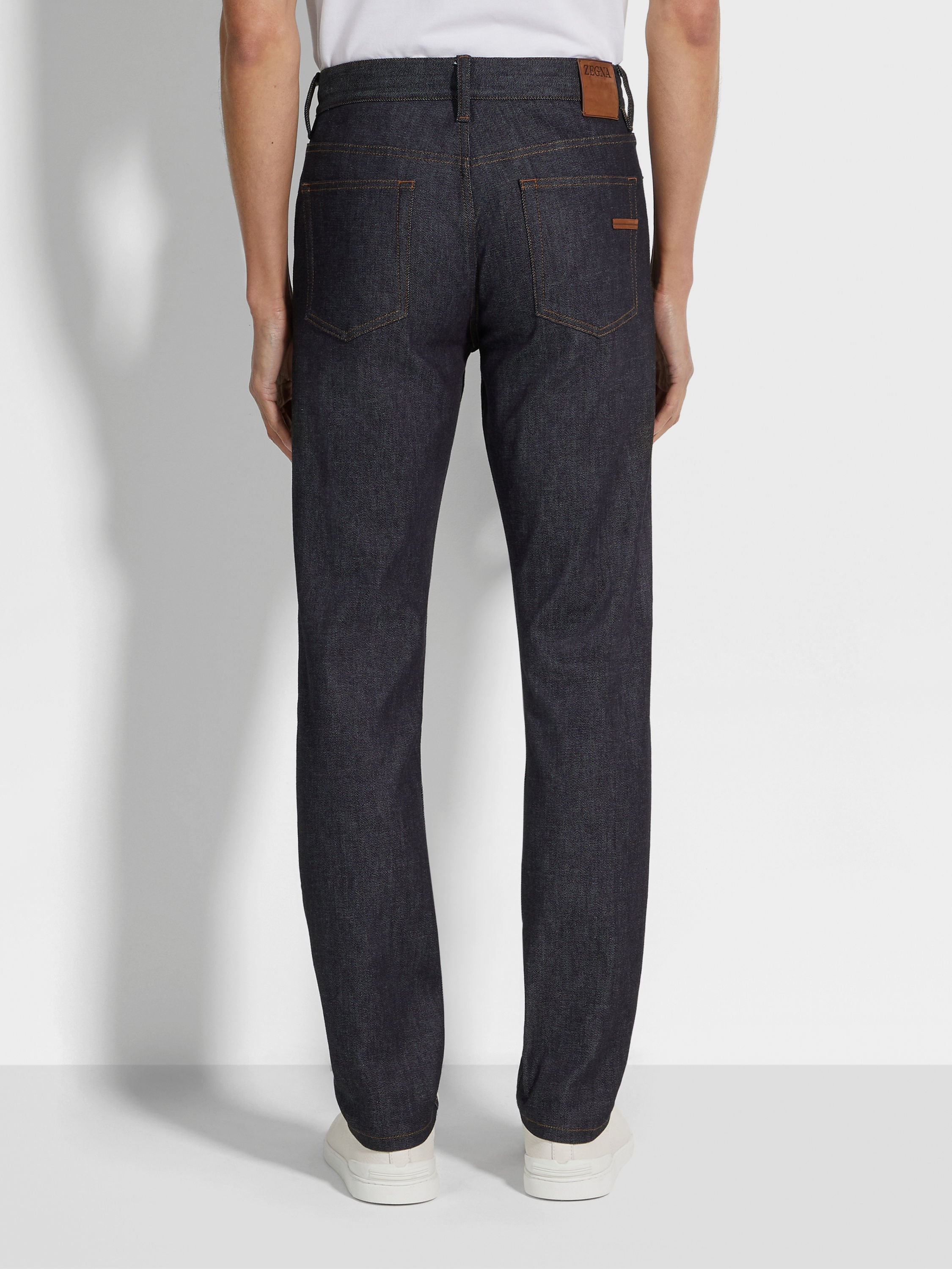 BLUE STRETCH COTTON AND CASHMERE ROCCIA JEANS - 5