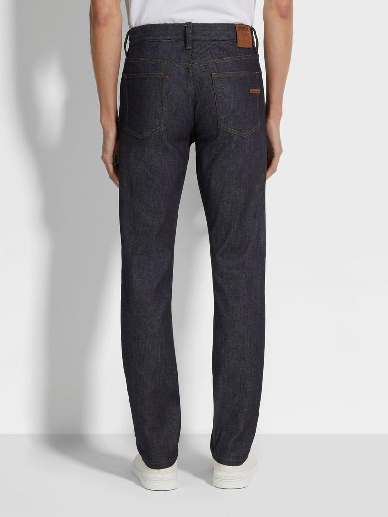 BLUE STRETCH COTTON AND CASHMERE ROCCIA JEANS 5