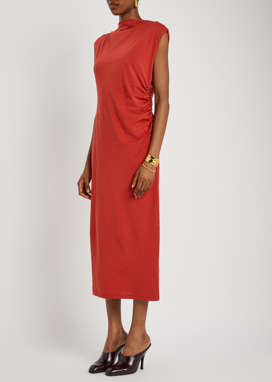 Vince Ruched Cotton Jersey Midi Dress - 2