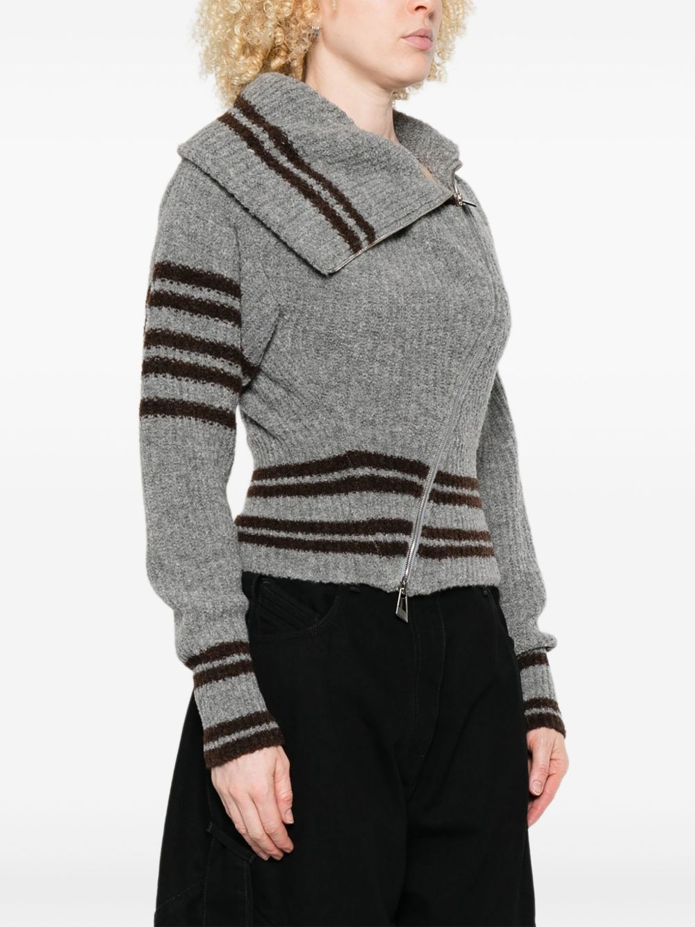 striped zip-front cardigan - 3