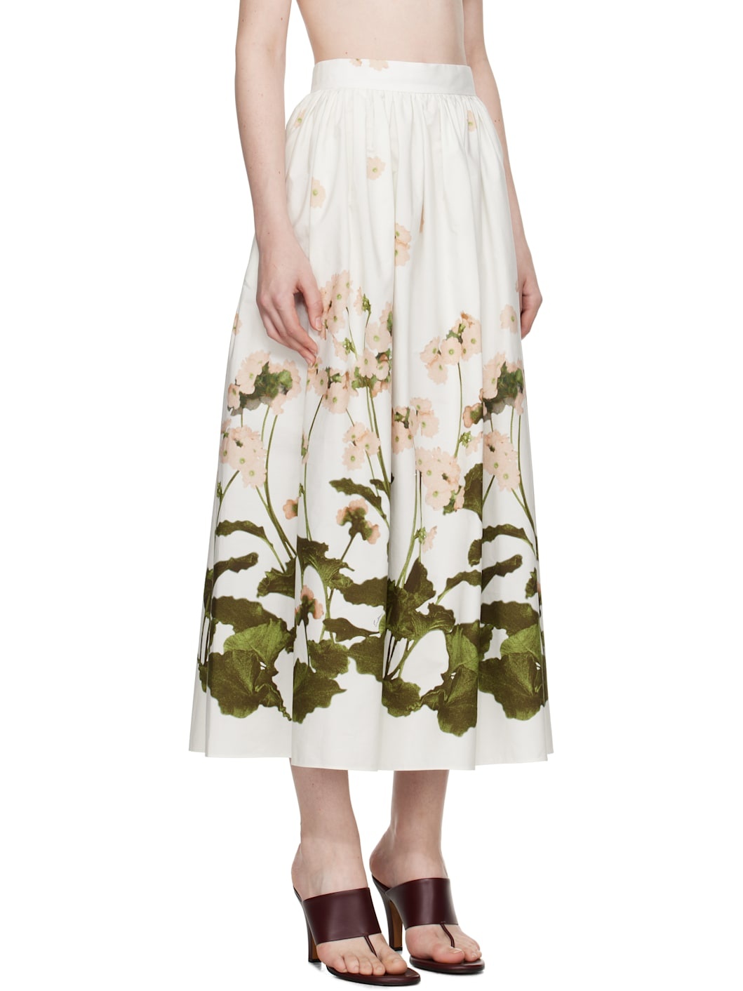 White Gathered Midi Skirt - 2