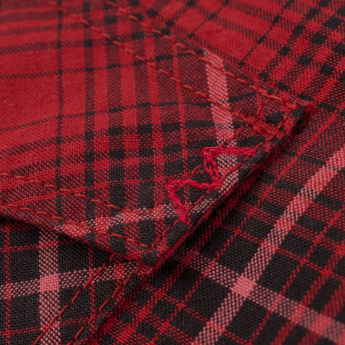 IHSH-386-RED 5oz Selvedge Short Sleeved Western Shirt - Red Vintage Check - 11