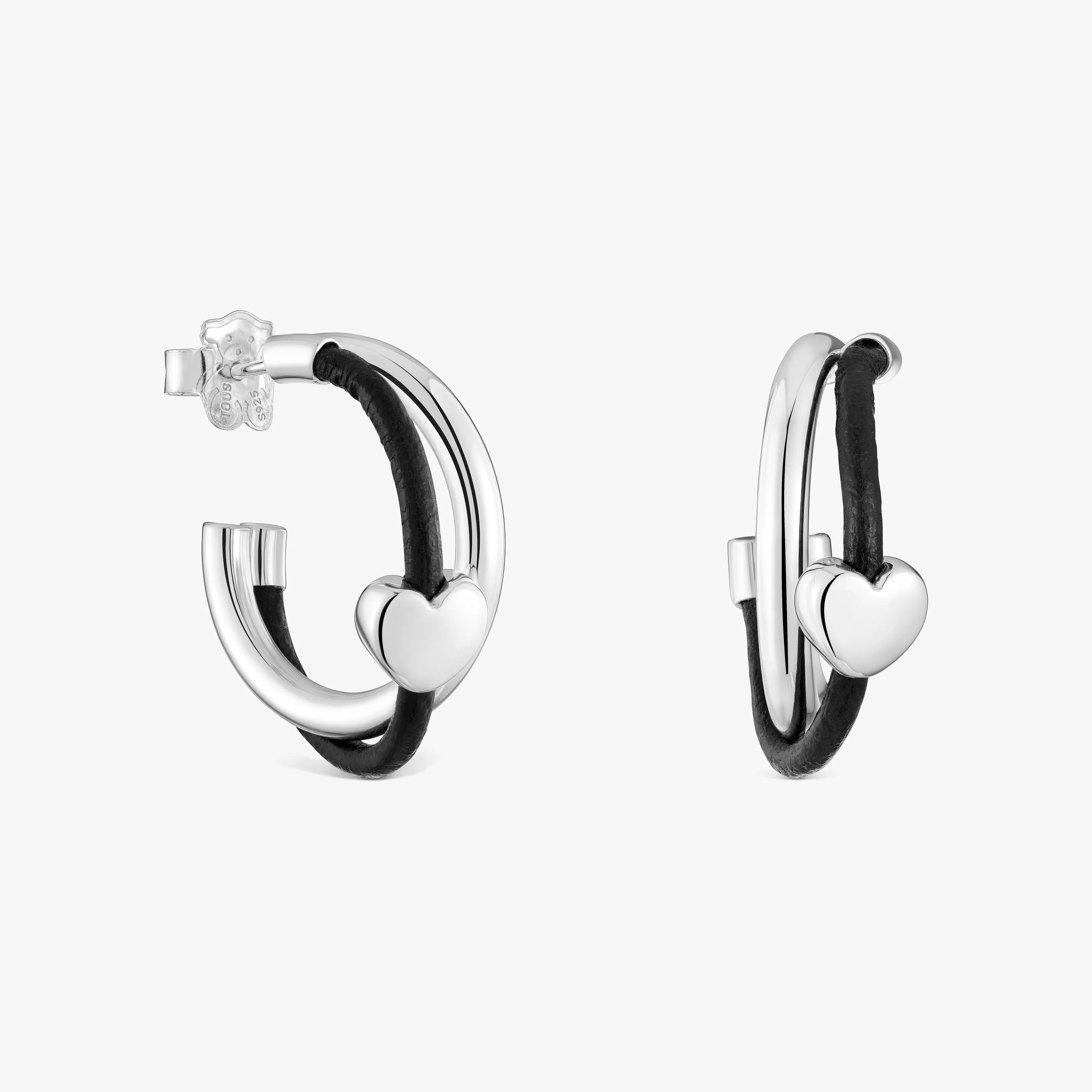 Heart hoop earrings in silver and rubber 24 mm Bold Motif - 1